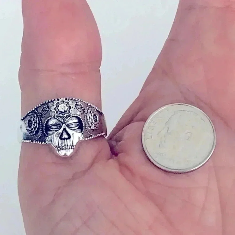 Men’s Sugar Skull Los Muertos Silver Ring NWT